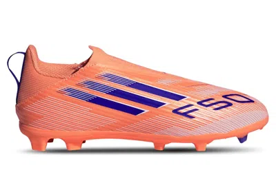 Pre-owned Adidas Originals F50 League Laceless Fg/mg Coral Blaze Pack (kids) Sneakers In Beam Orange/lucid Blue/cloud White
