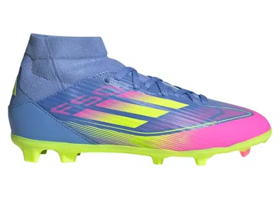 Pre-owned Adidas Originals F50 League Mid Fg/mg (kids) Sneakers In Blue Fusion/lucid Lemon/lucid Pink