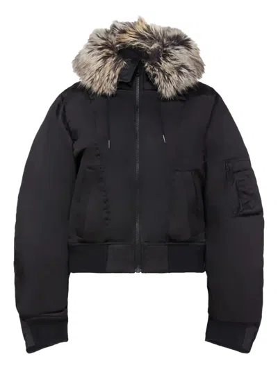 Adidas Originals Faux Fur-trimmed Bomber Jacket In Black