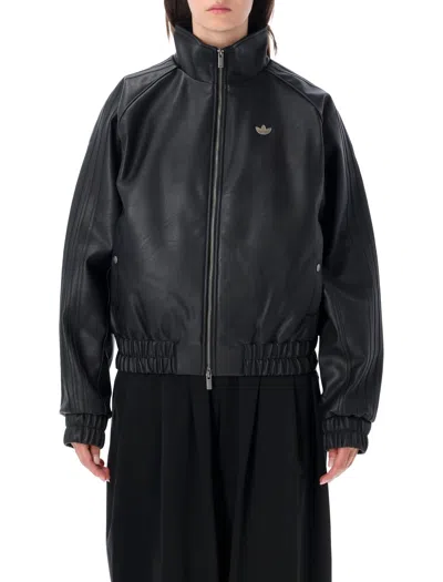 Adidas Originals Faux Leather High-neck Bomber Jacket In Black