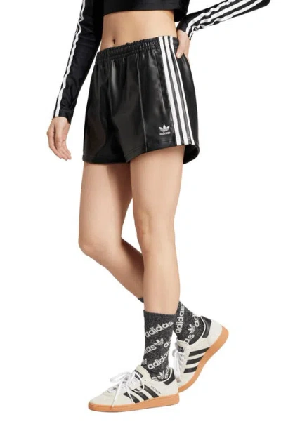 Adidas Originals Faux Leather Track Shorts In Black