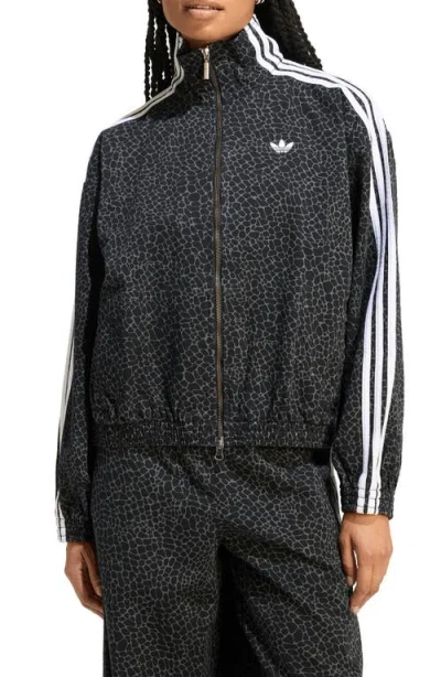 Adidas Originals Firebird Animal Print Denim Track Jacket In Black