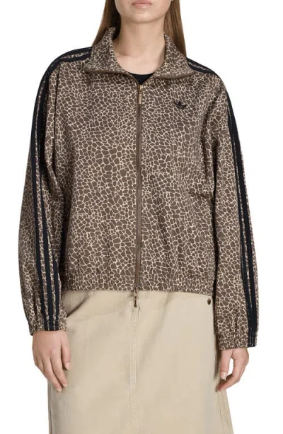Adidas Originals Firebird Animal Print Denim Track Jacket In Brown