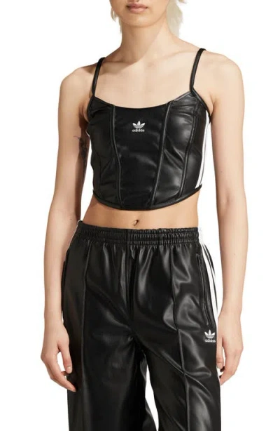 Adidas Originals Firebird Faux Leather Crop Corset Camisole In Black