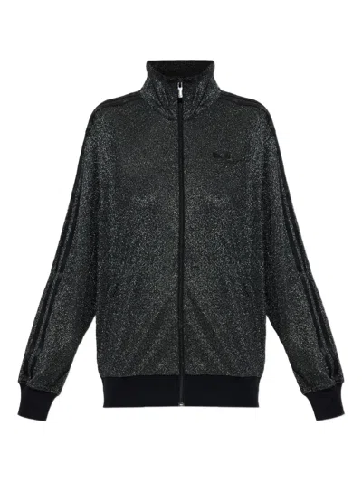 Adidas Originals Firebird Lurex Zip-up Sweatshirt In Black