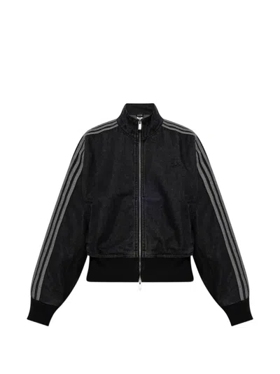 Adidas Originals Firebird Side-stripe Denim Jacket In Black