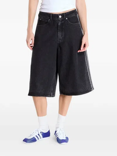 Adidas Originals Firebird Side-stripe Denim Shorts In Black