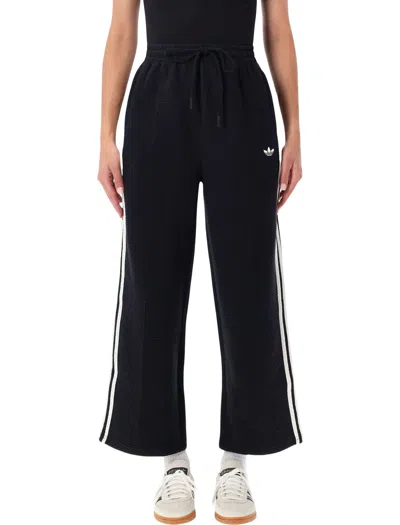 Adidas Originals Firebird Textured Track Pants With Cropped Wide-leg Fit In Black