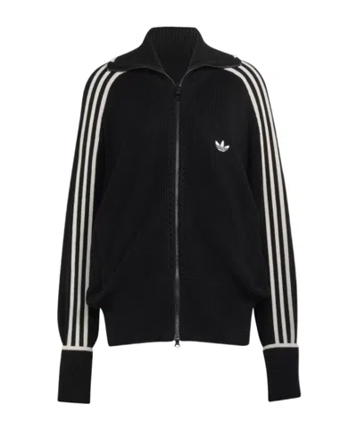 Adidas Originals Firebird Thick Knit Sport Jacket In Black/chalk White