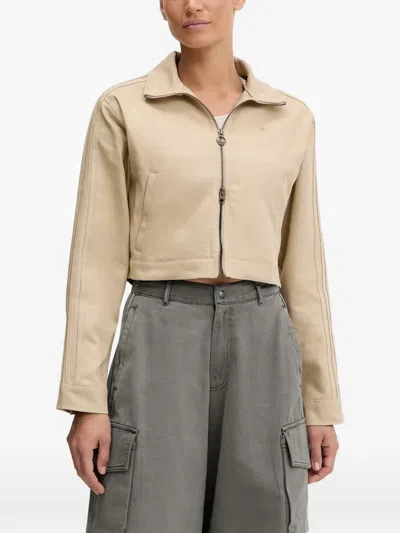 Adidas Originals Firebird Twill Crop Track Top In Neutral