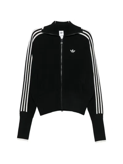 Adidas Originals Firebirdside-stripe Trefoil-logo Cardigan In Black