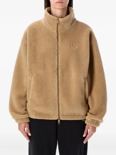 Adidas Originals Camel Fleece Zip Jacket In Animal Print
