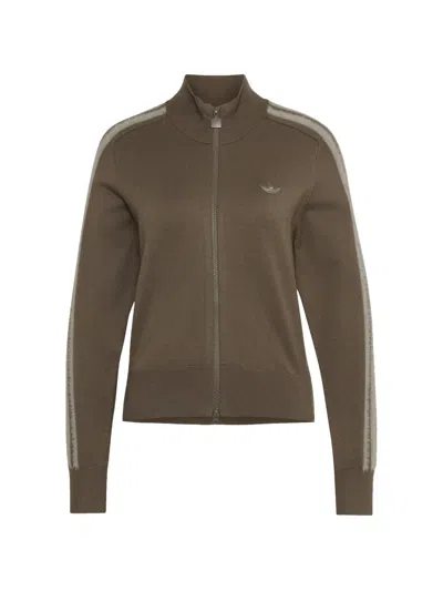 Adidas Originals Fleece-stripe Knit Cardigan In Brown