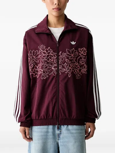 Adidas Originals Floral Gfx Firebird Floral-embroidered Zip-up Sweatshirt In Brown