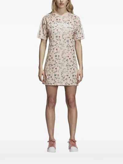 Adidas Originals Floral Mini Dress In Neutral
