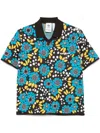 Adidas Originals Adidas X Wales Bonner Logo Floral-intarsia Knitted Polo Shirt In Blue