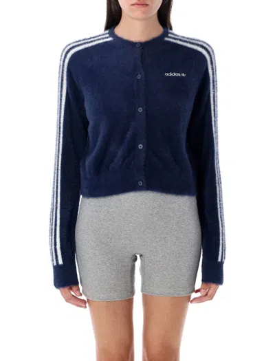 Adidas Originals Fluffy Knit Cardigan In Blue
