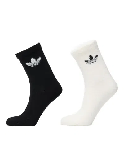 Adidas Originals Fluffy Logo Crew Socks (pack Of Two) In Black