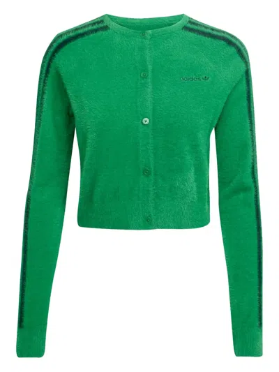 Adidas Originals Fluffy Striped Cardigan In Green