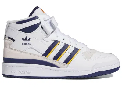 Pre-owned Adidas Originals Forum Mid White (women's) Sneakers In Cloud White/dark Blue/crew Yellow