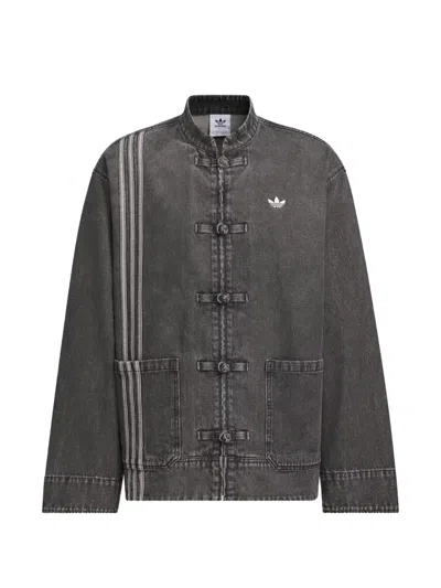 Adidas Originals Frog-fastening Denim Jacket In Gray