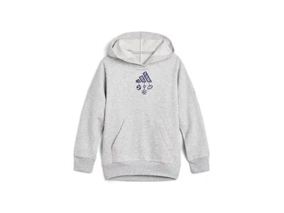Adidas Originals Front Graphic Fleece Hooded Pullover (big Kid) Girl's Sweatshirt Light Grey Heather: Lg (13-14 Big K In Gray
