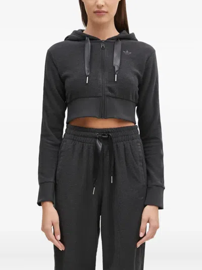 Adidas Originals Fz Zip-up Crop Hoodie In Gray