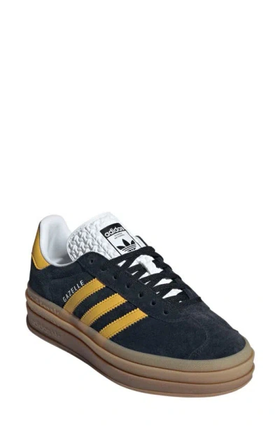 Adidas Originals Gazelle Bold Platform Trainer In Black Bold Gold White