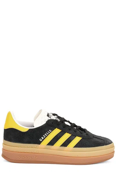 Adidas Originals Gazelle Bold Sneakers With Gum Sole In Black And Yellow In Black/gold