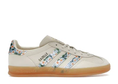 Pre-owned Adidas Originals Gazelle Indoor Liberty London Mitsi Day (women's) Sneakers In Crew White/gold Metallic/tactile Blue