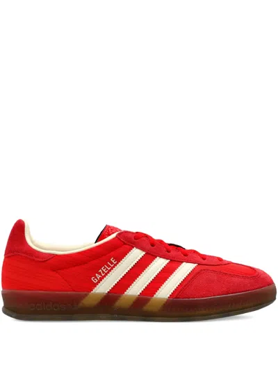 Adidas Originals Womens Red Better Scarlet Cream Gazelle Indoor Pinstriped Satin And Suede Low-top Trainers