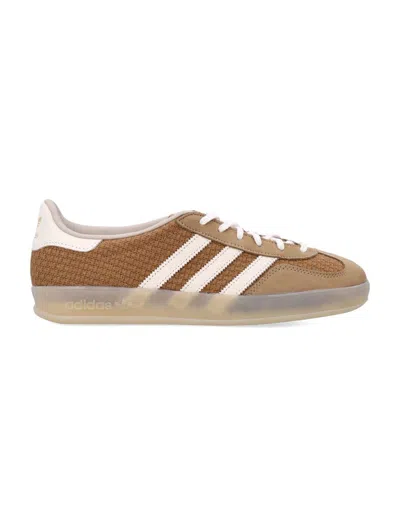 Adidas Originals Gazelle Indoor Nubuck And Leather-trimmed Jacquard Sneakers In Brown