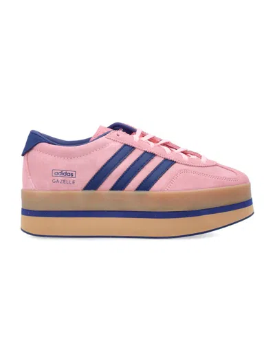 ADIDAS ORIGINALS ADIDAS ORIGINALS ADIDAS GAZELLE STACK WOMEN'S PLATFORM SNEAKERS IN PINK SUEDE AND NAVY LEATHER