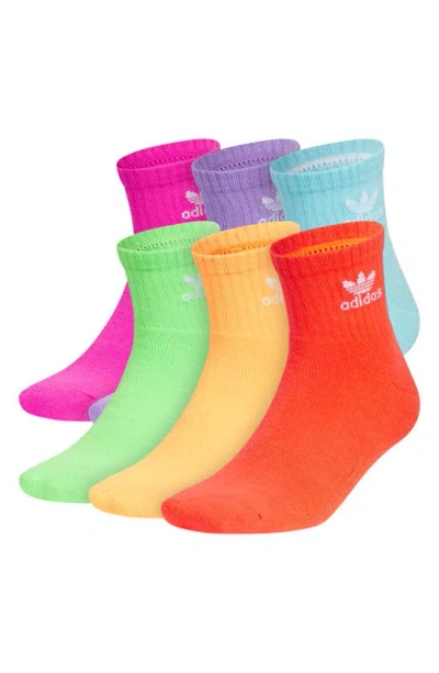 Adidas Originals Gender Inclusive Assorted 6-pack Quarter Crew Socks In Bright Red/light Aqua/fuchsia