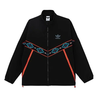 Adidas Originals Geometry Pattern Casual Sports Stand Collar Jacket Black