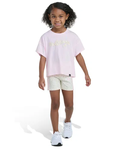 Adidas Originals Kids' Girls' 2t-6x Crewneck T-shirt And Printed Bike Shorts, 2-piece Set In Pink
