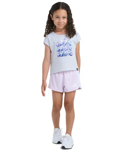 Adidas Originals Kids' Back Pleated Heather T-shirts Mesh Short Set (infant) Girl's Sets Light Grey Heather : 12 Months, Co In White
