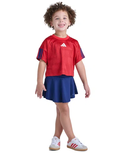 Adidas Originals Kids' Girls' 2t-6x Short-sleeve Top & Skort, 2-piece Set In Red
