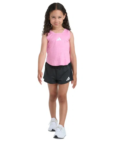 Adidas Originals Kids' Girls' 2t-6x Sleeveless Melange Flounce Tank Top And Shorts, 2-piece Set In Pink