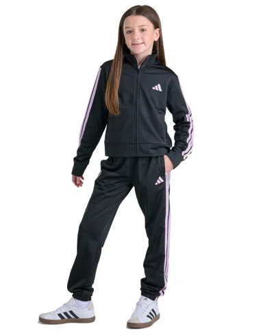 Adidas Originals Kids' Girls' 8-16 3-stripes Ful-zip Jacket And Tapered-leg Pants, 2-piece Set In Black