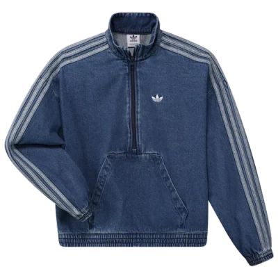 Adidas Originals Girls   Denim Half Zip In Blue/blue