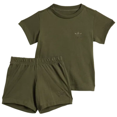 Adidas Originals Girls   Trefoil Essentials Shorts And T-shirt Set In Olive Strata