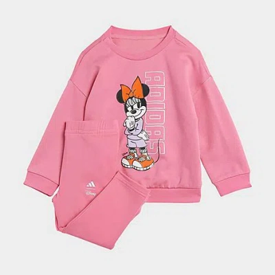 Adidas Originals Babies' Girls' Infant And Toddler X Disney Minnie Mouse Crewneck Sweater And Joggers Pants Set In Pink