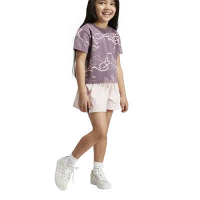 Adidas Originals Girls Preschool Adidas Adidas Disney Minnie & Daisy T-shirt And Shorts Set In Shadow Fig/sandy Pink Met