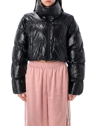 Adidas Originals Shiny Black Convertible Cropped Puffer Jacket