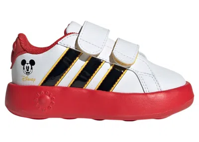 Pre-owned Adidas Originals Grand Court Disney Mickey Mouse Sneakers In Cloud White/core Black/bold Gold In Multi