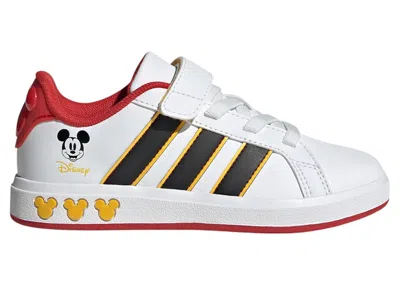 Pre-owned Adidas Originals Grand Court Disney Mickey Mouse Sneakers In Cloud White/core Black/bold Gold In Multi