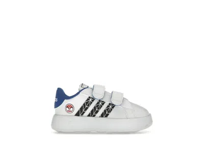 Pre-owned Adidas Originals Grand Court Marvel Spiderman Sneakers In Cloud White/core Black/royal Blue