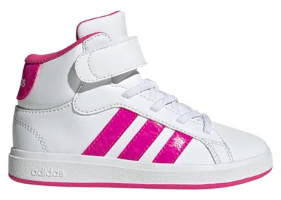 Pre-owned Adidas Originals Grand Court Mid White Sneakers In Cloud White/shock Pink/grey Two
