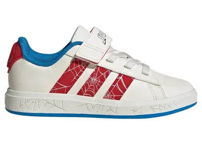 Pre-owned Adidas Originals Grand Court Spiderman Sneakers In Cloud White/pure Ruby/bright Blue